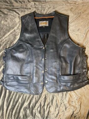Unik Black Leather Motorcycle Vest with Side Lacing